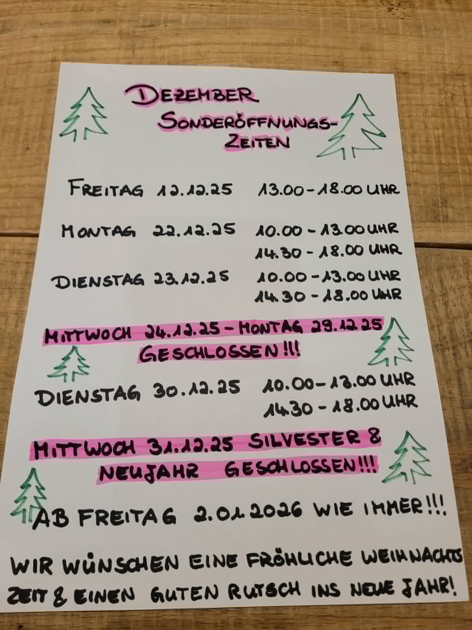 Sonderöffnungszeiten im Dezember